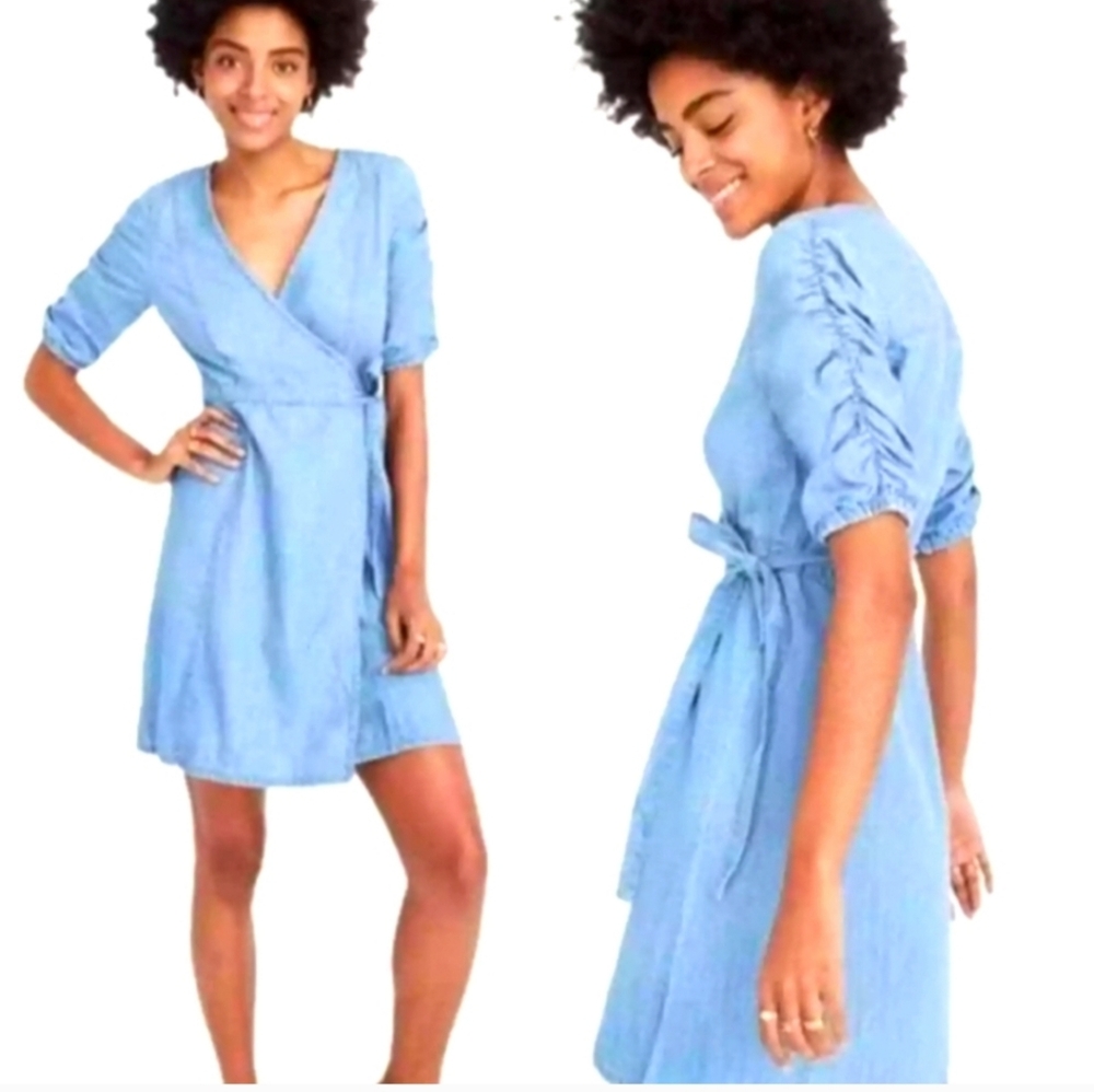 Madewell Denim Puff Sleeve Wrap Dress Size L